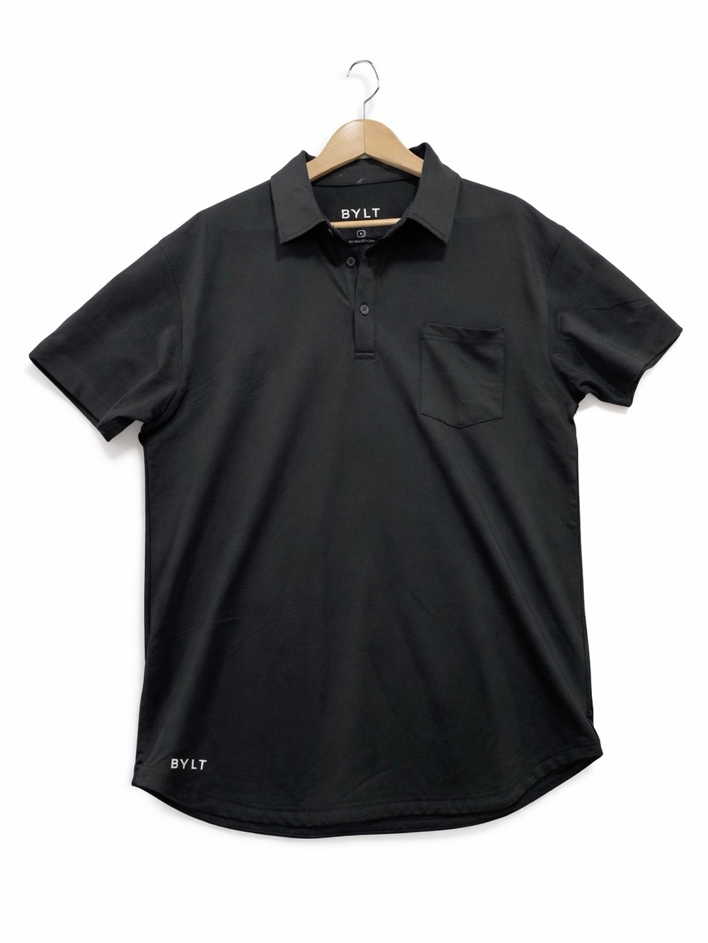 NWT BYLT Basics DCSS Executive Polo Black Drop‑Cut Athletic Fit Men’s Large